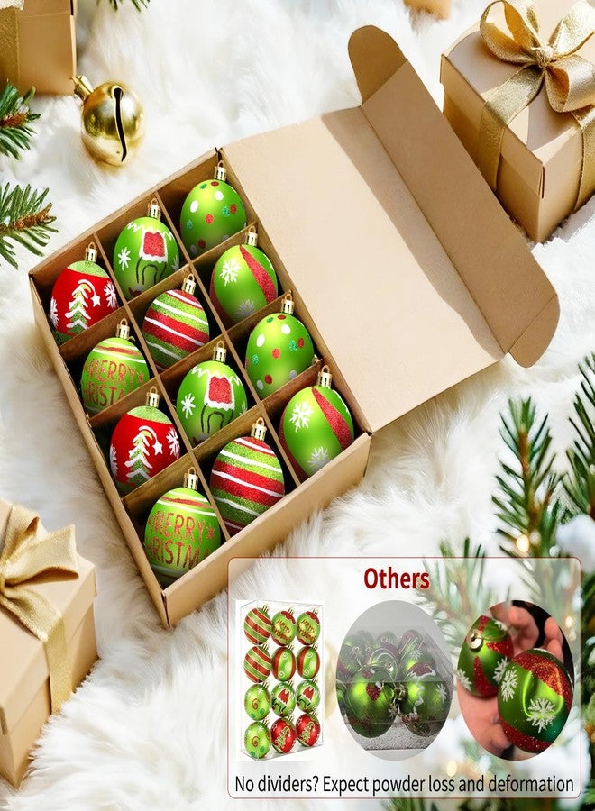 Olanrun Christmas Tree Decorations Ornaments Set, 2.4 Inch 12PCS Christmas Balls Decor Grinchs Style, Glittering Shatterproof Hanging Bulbs Xmas Decorations for Indoor Home Office (Red Green) - Image 3